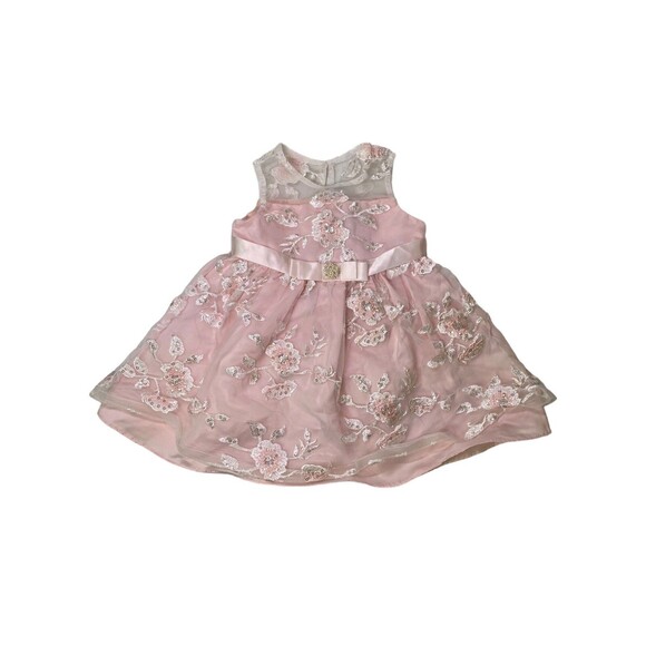 Rare Editions Toddler Girl 18M Pink Dress White Tulle Embroidered Sequins Layers - Picture 2 of 11